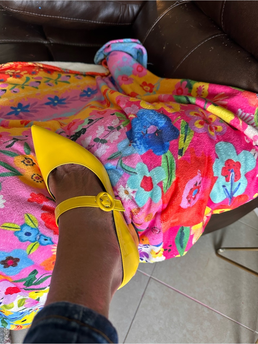 Yellow Pointed Mary Jane Heels with Buckle Strap